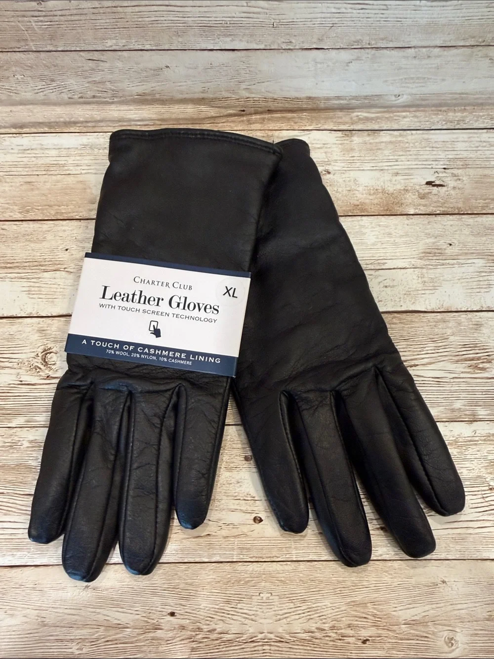 Charter Club Black Leather Touchscreen Gloves XL NEW